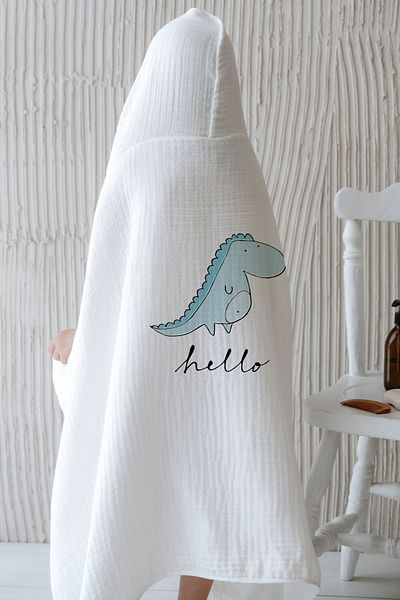 Tuğba Kuğu 4 Layers Muslin Hooded Towel - Pure Baby Series - Blue Dinosaur