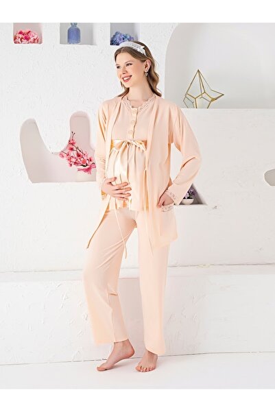 JENİKA Rochie de maternitate cu mânecă lungă, guler cu nasturi deschis și det...