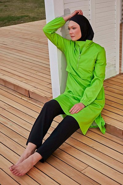 Marina Swimwear Parachute Fabric Green Full Covered Hijab Swimsuit