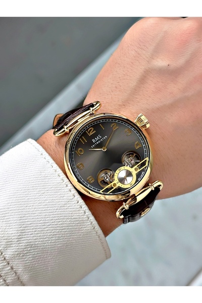 Romanson Yarı Otomatik Mekanizmalı Kahverengi-Altın Renk Deri Kordon Çelik Kasa Erkek Kol Saati 1267KA