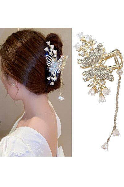 Boox99 Butterfly Model Flower Clip de păr Metal auriu păr floare albă