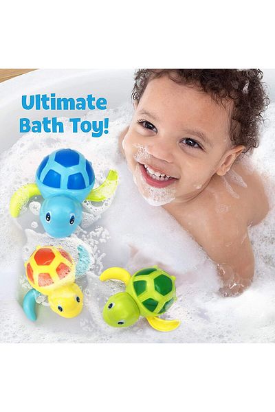 AWH Bath Toys for Toddlers, Wind-Up Swimming Turtle, Cute Floating Pool Toys for Kids (3 Pcs)