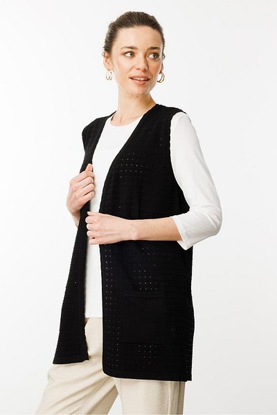 Desen Triko Women's Black Long Knitwear Vest and Square Knitted