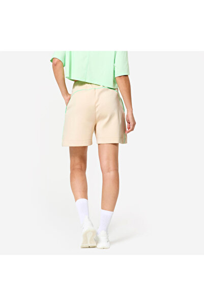 Decathlon Domyos Kadın Geniş Paça Spor Şortu - Bej/Beyaz