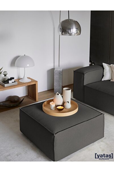 Mobilya Stant Most Mollis Kare Puf Silinebilir 41 Koyu Antrasit Keten Kumaş Y...