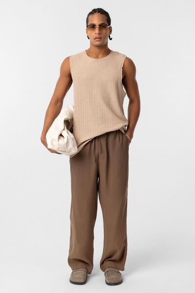 VAMOSCLO Baggy Fit Modal Kumaş Pantolon Kahve