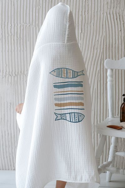 Tuğba Kuğu 4 Layers Muslin Hooded Towel - Pure Baby Series - Fish
