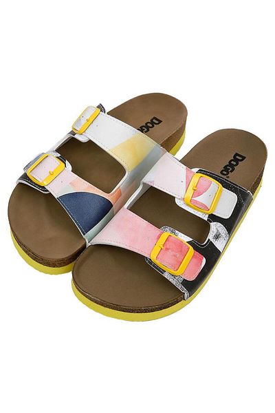 Dogo Women's Vegan Leather Multicolor Slippers - Geometric Shapes Design
