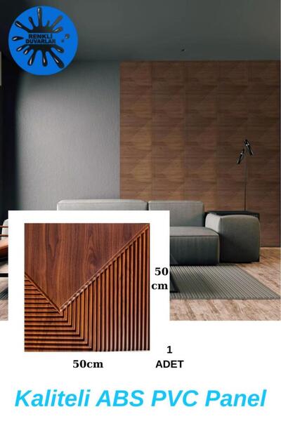 Renkli Duvarlar Kahverengi 50x50cm 1Adet 3D ABS Çizgili Desenli PVC Dayanıklı Duvar Paneli Silinebilir Boyanabilir