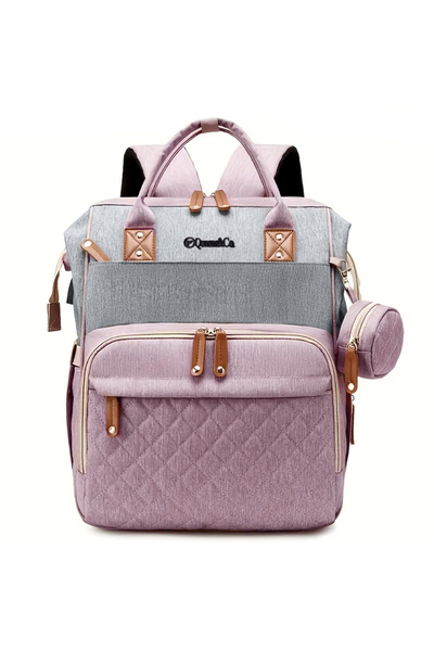 Quasar & Co. Geanta/rucsac, Quasar & Co.®, cu port USB si 14 compartimente, textil, 40 x 30 x 14 cm, roz/gri