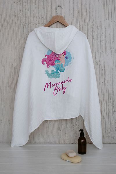 Tuğba Kuğu 4 Layers Muslin Hooded Towel - Young Series - Pink Haired Mermaid