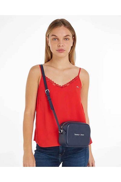 Tommy Hilfiger Dámské logo značky Nastavitelný ramenní popruh Stylově vypadající tmavě modrá taška přes rameno vhodná pro každodenní použití