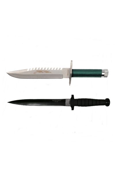 Depox Set două cuțite de vânătoare, cuțit tactic, IdeallStore®, oțel inoxidabil, verde, 35 cm