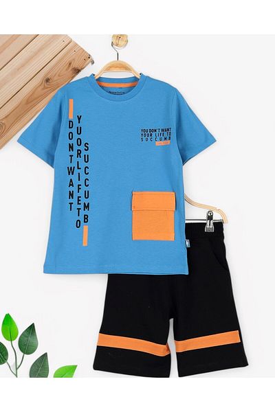 Ege Bebek Boy's Summer T-Shirt and Shorts Suit for Ages 2-14