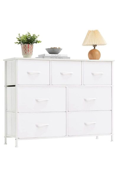 SKY TOUCH Storage Cabinet : Bedroom Dresser with 7 Drawers Wide Storage (100*30*74CM White)