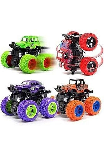 AWH 4Pcs Monster Truck Push Car Toys for Boys, 360 Rotation Fun, Toddler Car Toys for Kids