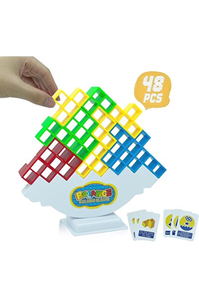 AWH لعبة هجوم المكدس من 48 قطعة، متعة عائلية ممتعة للأطفال والكبار، مكعبات توازن برج تيترا