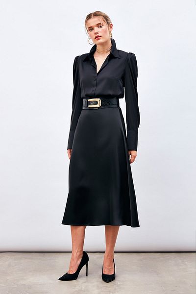 Sateen Fustă midi din Satin - neagră 