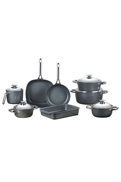 SAFLON Ceramic Cookware Set, Consisting Of 13 Pieces. Dark Grey