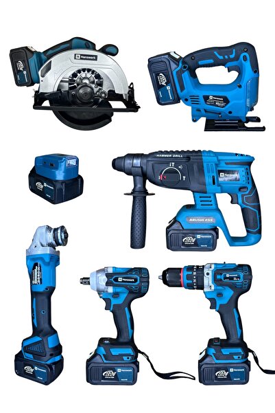 Hanswerk 7 Lİ SET Daire testere-Dekupaj-Işık-Matkap-Hilti-Spiral-Torklu 4 Batarya 2 Şarj aleti