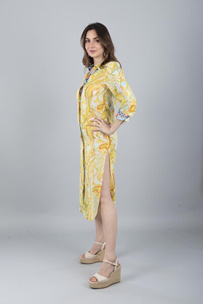 Bonitas Beachwear VUAL UZUN KOLLU DESENLİ GÖMLEK SARI ÇİÇEK