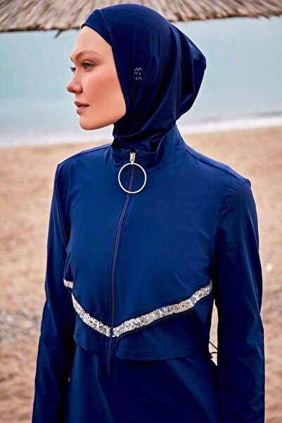 Marina Swimwear Paraşüt Lacivert Tam Kapalı Tesettür Mayo M2411