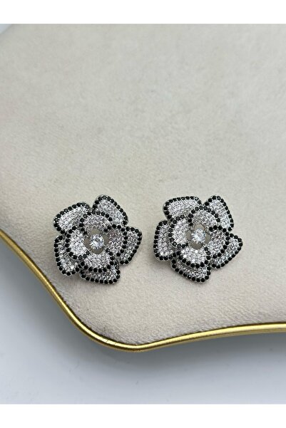 MyladyAccessoriess أسود مفصلة كامل الزركون زهرة حجر القرط