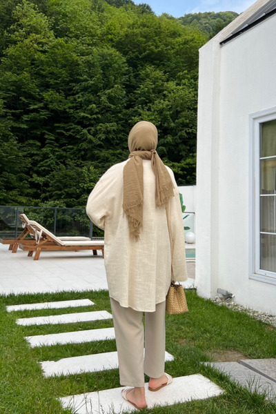 My Blog Stone 100% Cotton Linen Kimono Blouse with Lacing Detail