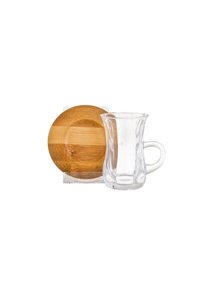 HIC Tea cup with wooden plates set of 6 pieces
