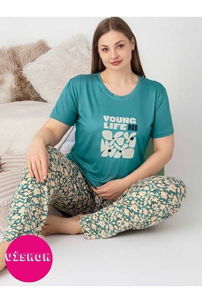 GUAVA+ Crew Neck Buttonless Women's Pajama Set Plus Size Summer Short Sleeve