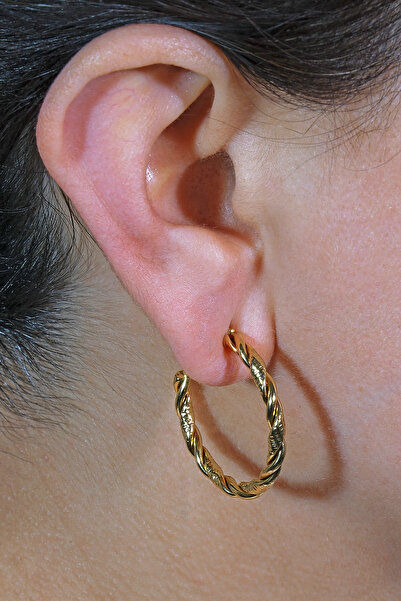 ÖZÜM TAKI Kadın Çelik Halka Küpe Gold