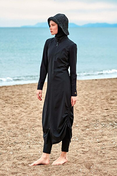 Marina Swimwear Paraşüt Siyah Tam Kapalı Tesettür Mayo M2415