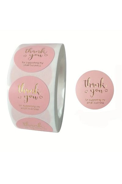 ROSIE 500 Pieces Pink Thank You Tag Gold Handwritten