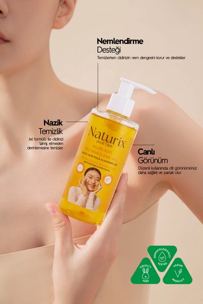 Naturix جل تنظيف الوجه بحمض الكوجيك - جل بتأثيرات تفتيح وتبييض وتنقية المسام 250 مل