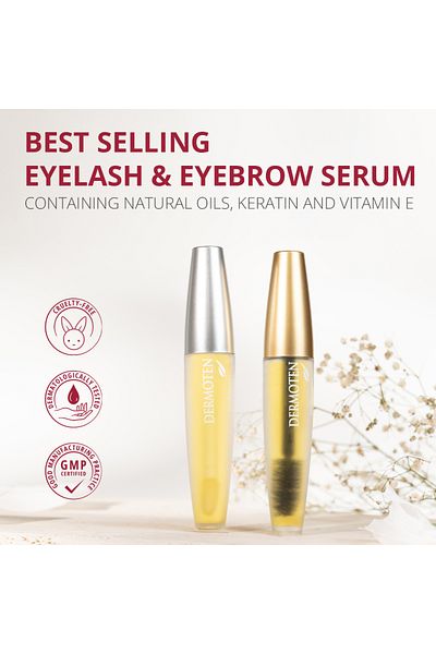 Dermoten Wimpern- und Augenbrauenserum, wachstumsfördernde Formel mit Keratin und Vitamin E, stärkt,