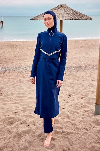 Marina Swimwear Parachute Navy Blue Full Covered Hijab Swimsuit M2411