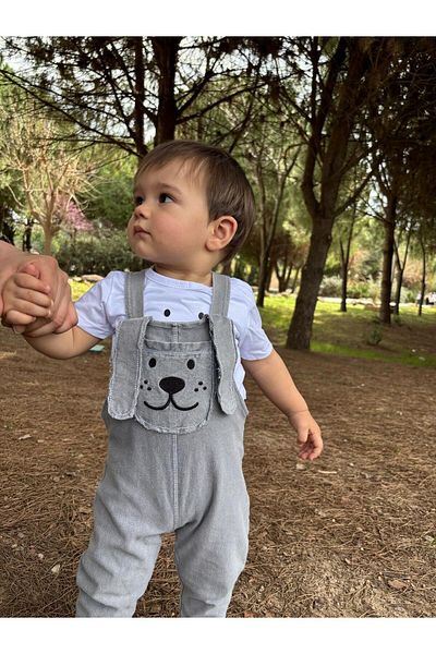Minizade Long Ear Puppy Pocket Jeans Summer 2-Piece Salopet Set