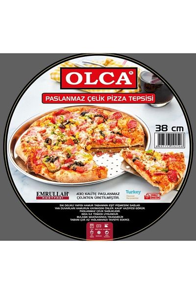 Olca صينية بيتزا ستانلس ستيل مقاس 38 سم