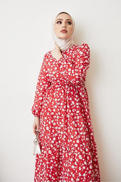giyze Daisy Pattern Dress Red 400