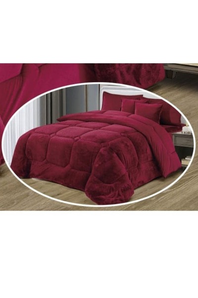 Moon 6 Pieces Winter Comforter Set One Velvet Side And One Side Fur Queen Size 230x250 cm