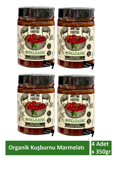 Harras Organik Geleneksel Kuşburnu Marmelatı Glutensiz 4 Adet X 350 Gr