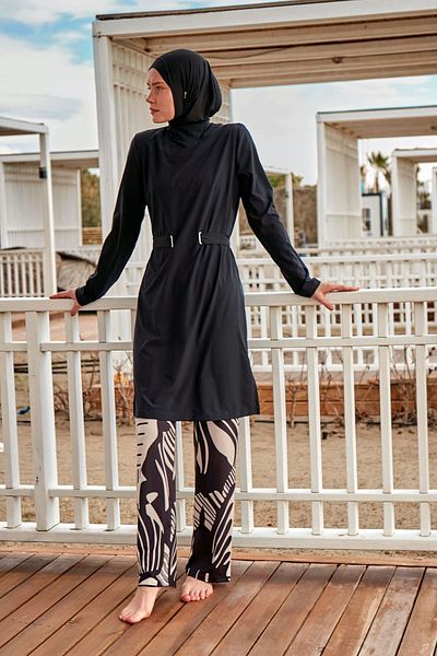 Marina Swimwear Parachute Black Full Covered Hijab Swimsuit M2424