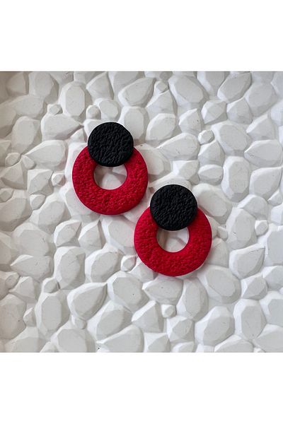 ACCESSORY Red Black Polymer Clay Earrings