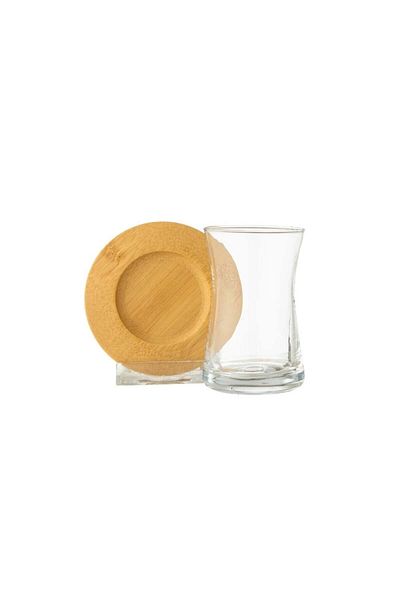 HIC Tea cup with wooden plates set of 6 pieces