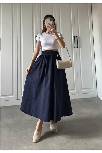 Gülmude Fusta lungă din popelin cu buzunar dublu, cu talie elastică, fără căptușeală (90 CM)