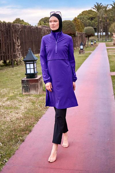 Marina Swimwear Purple Full Covered Parachute Fabric Hijab Swimsuit - M2409
