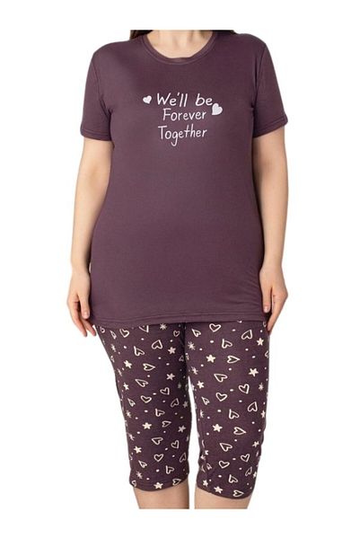 GUAVA+ Women's Crew Neck Buttonless Oversize Cut Viscose Short Sleeve Capri Pocket Plus Size Pajama Set