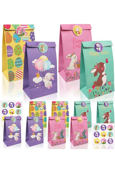 Gxhong Set 12 pungi cadou de Paste Gxhong, hartie, multicolor, 8 x 22 cm
