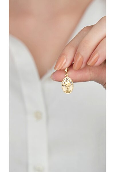 Arpaş 14 Ayar Altın Ağaç Desenli Plaka Kolye Ucu