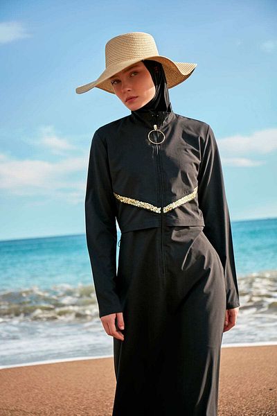 Marina Swimwear Parachute Black Full Covered Hijab Swimsuit M2410